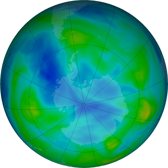 Antarctic ozone map for 25 May 2017